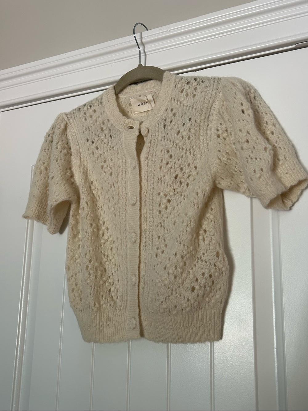 Doen Mirabelle Alpaca Pointelle Crochet Ivory Cardigan NWT - Picture 5 of 9